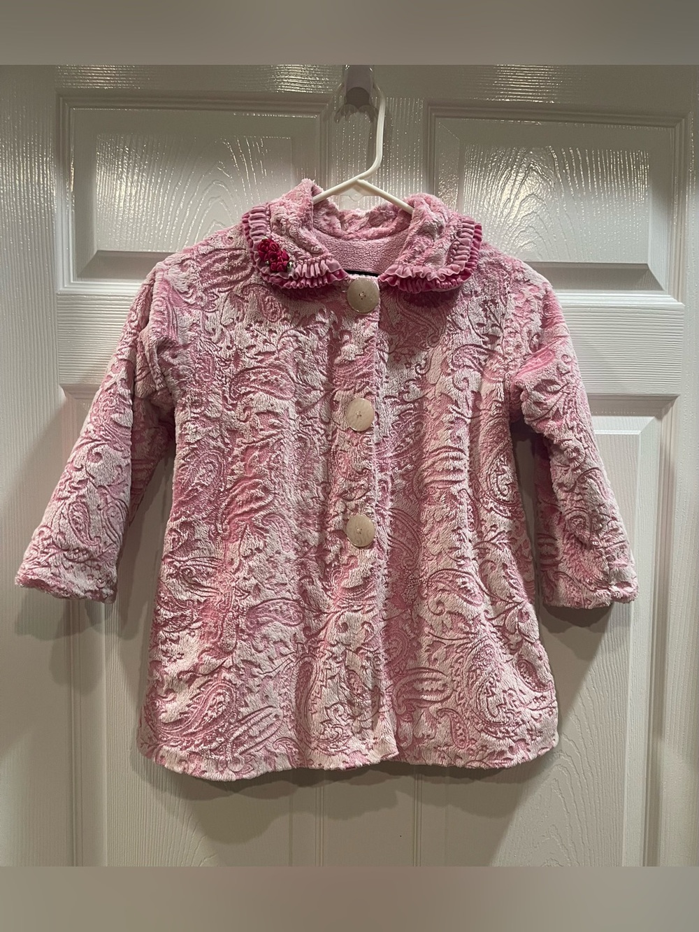 Vintage Corky & Company Pink Paisley Faux Fur Coat Girls Size 6